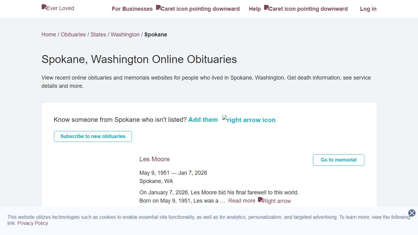 Spokane, Washington Online Obituaries Ever Loved